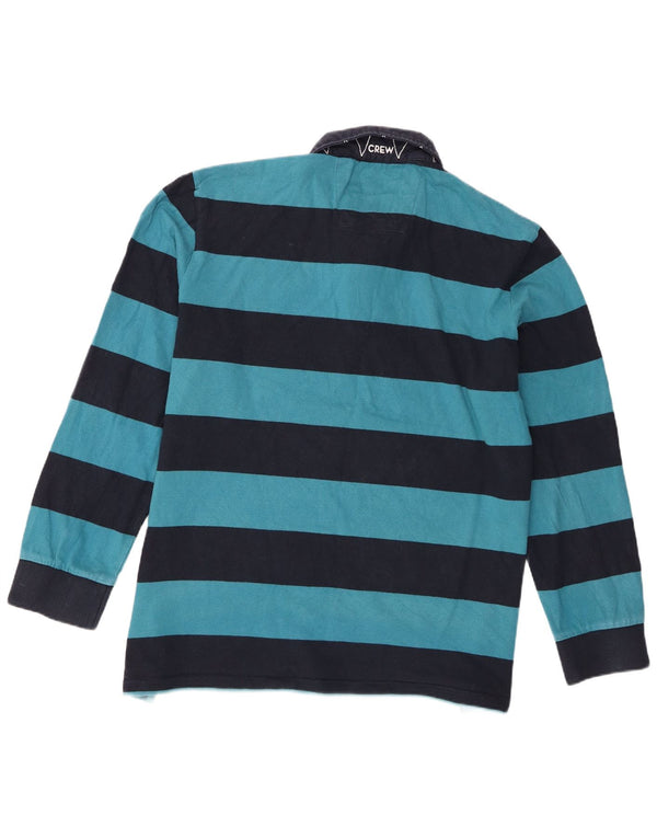Camisa polo masculina de rugby de manga comprida 2XL algodão listrado azul da Crew Clothing