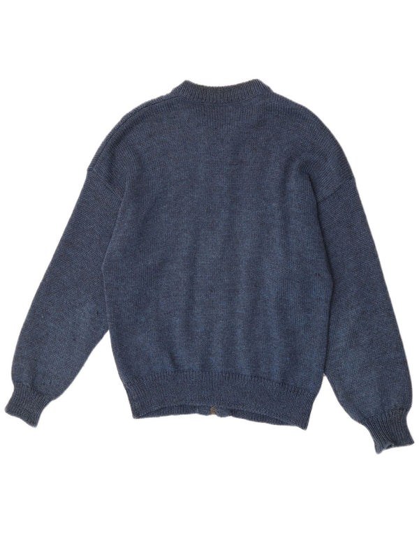 Suéter cardigã feminino vintage Reino Unido 16 grande azul marinho