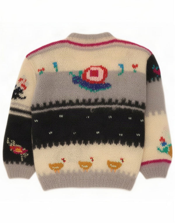 Suéter cardigã feminino vintage UK 12 Novidade multicolorida média