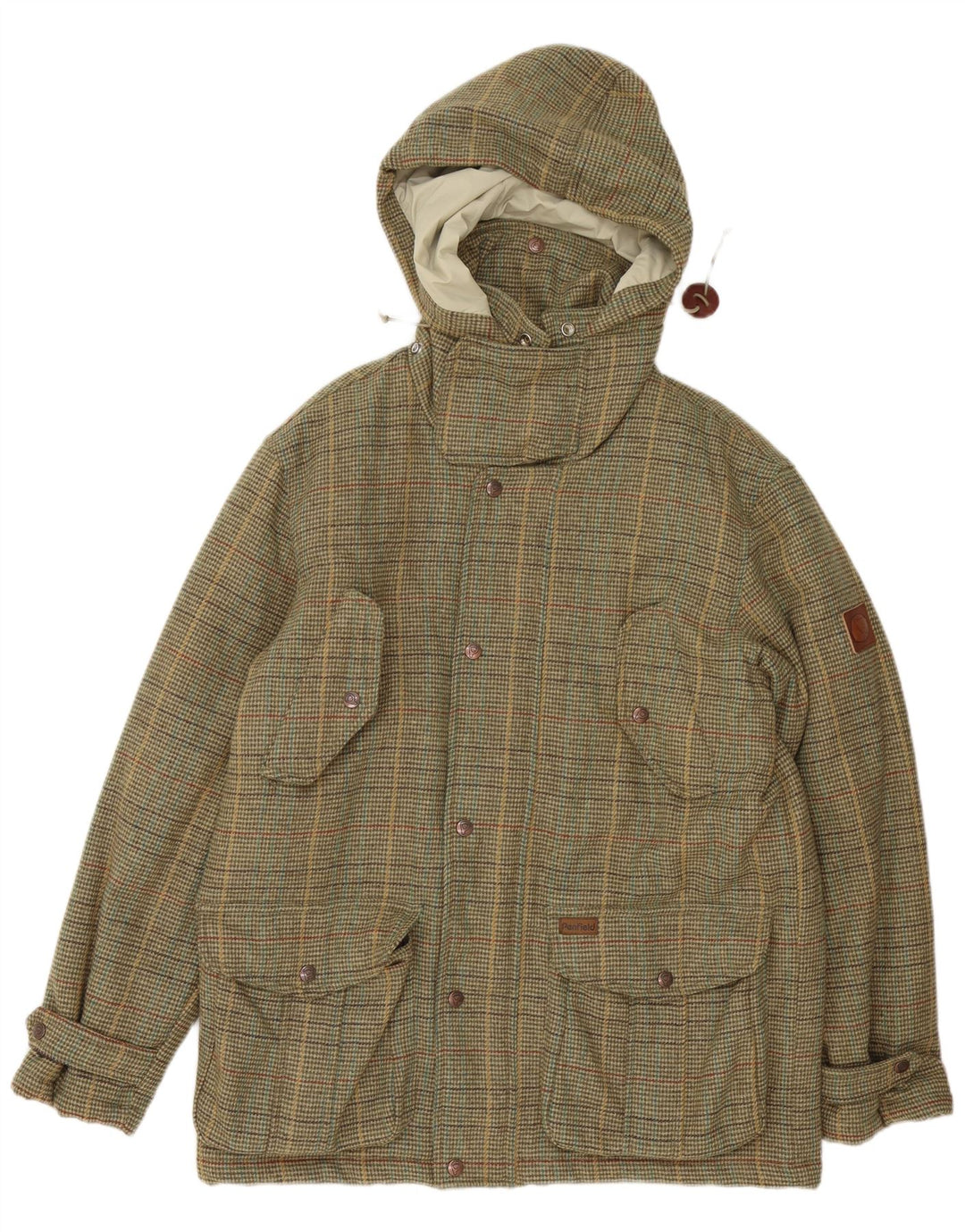 Jaqueta masculina acolchoada com capuz Penfield UK 38 médio cáqui Houndstooth