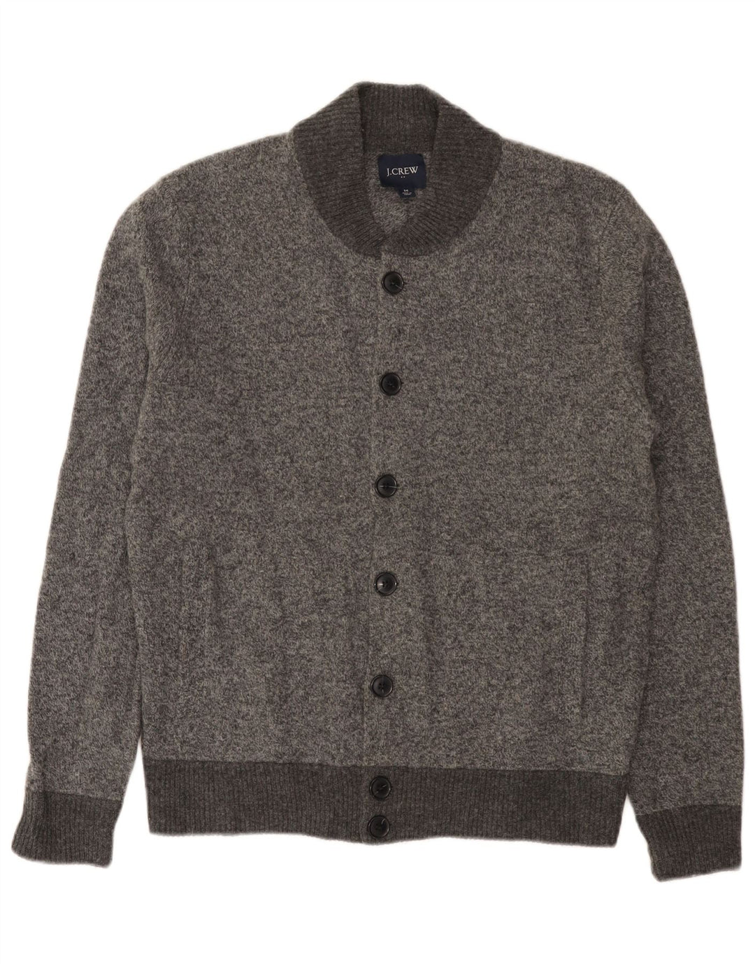 Suéter cardigã masculino J. Crew lã de cordeiro manchada cinza médio