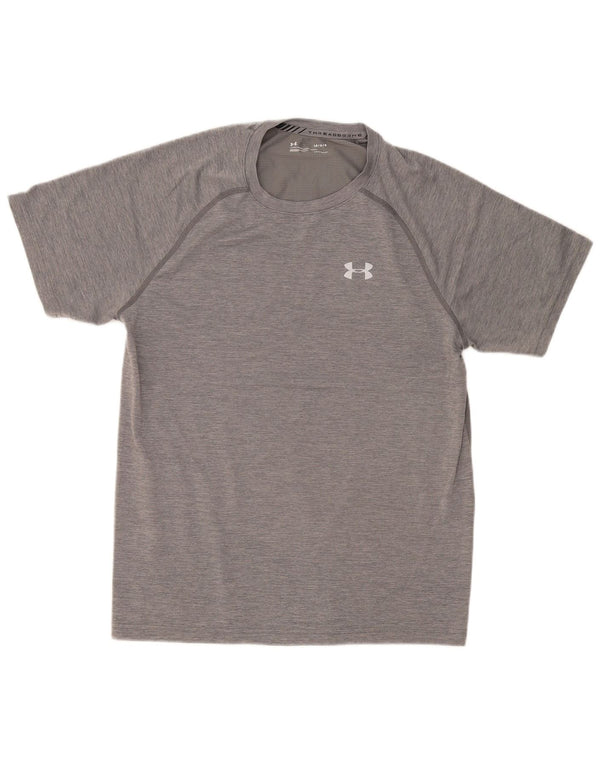 Camiseta masculina Under Armour Heat Gear grande cinza manchada