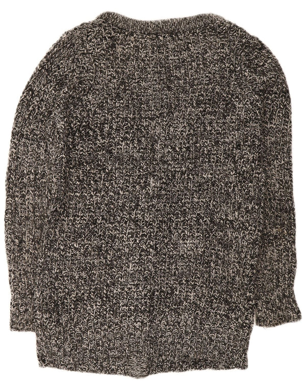 Suéter cardigã feminino Zara Longline Reino Unido 14 acrílico manchado cinza médio