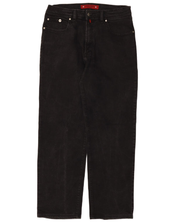Pierre Cardin Mens Straight Jeans W30 L29 Algodão Preto