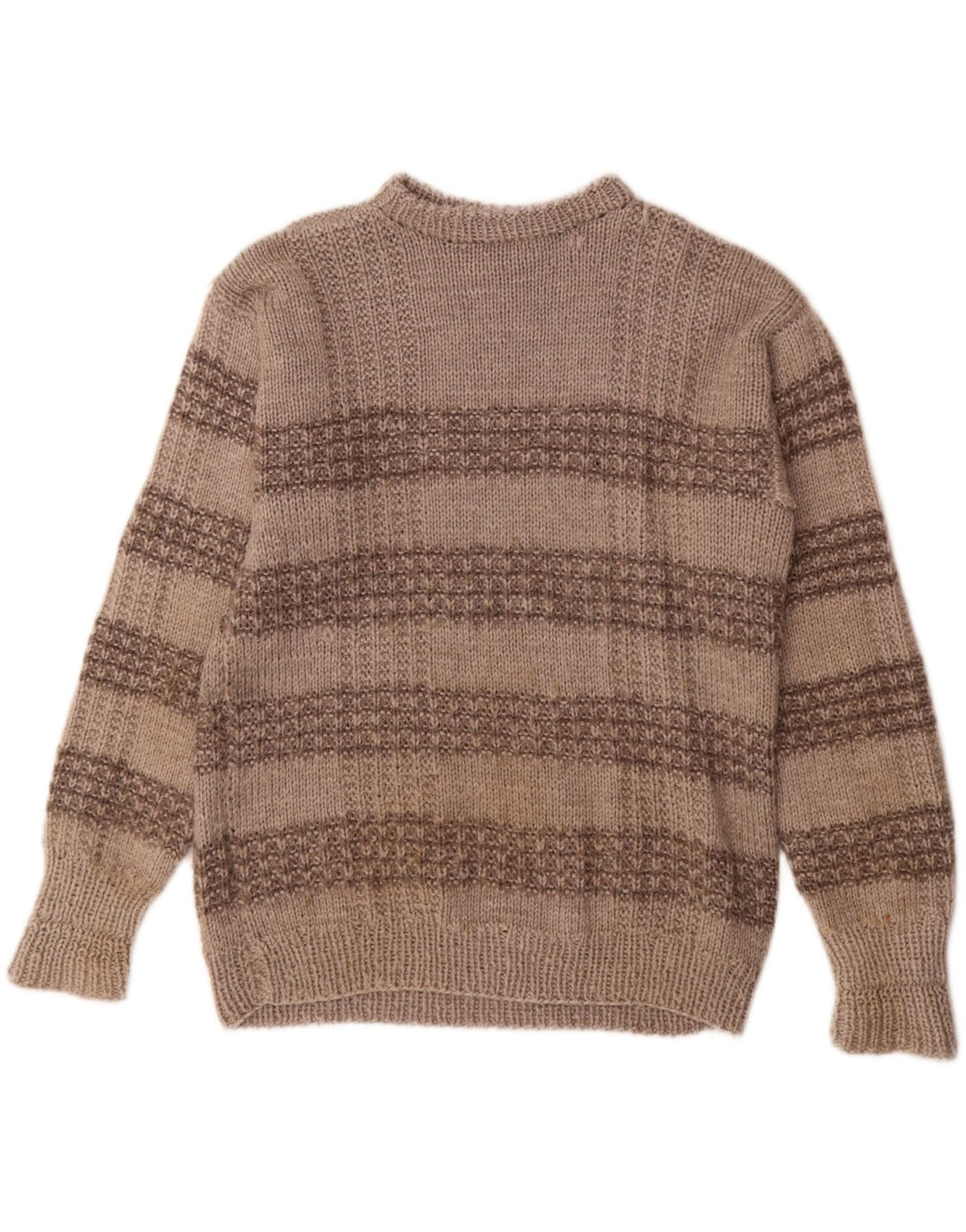 Suéter masculino vintage com gola redonda listrado cinza médio