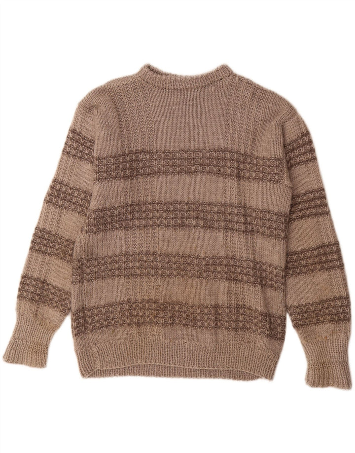 Suéter masculino vintage com gola redonda listrado cinza médio