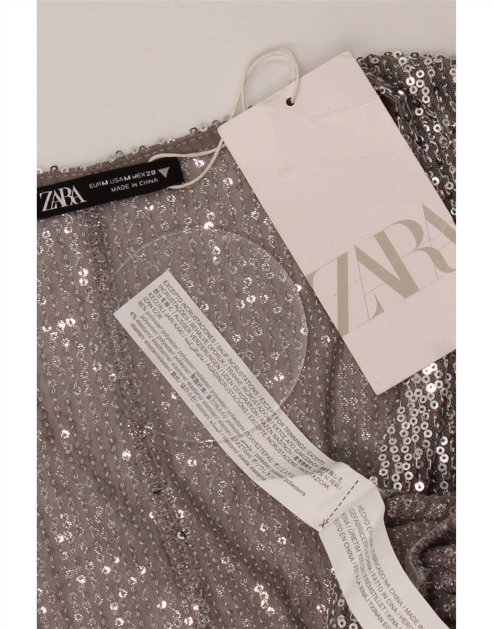 Blusa feminina Zara UK 12 poliéster prateado médio