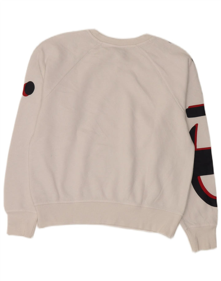 Champion feminino oversized gráfico moletom jumper UK 10 pequeno branco