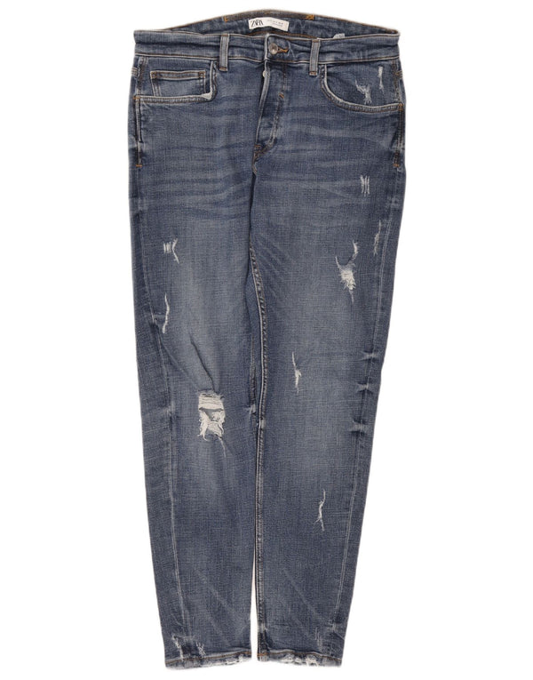 Zara Mens Jeans Slim Distressed EU 46 XL W36 L31 Azul Algodão