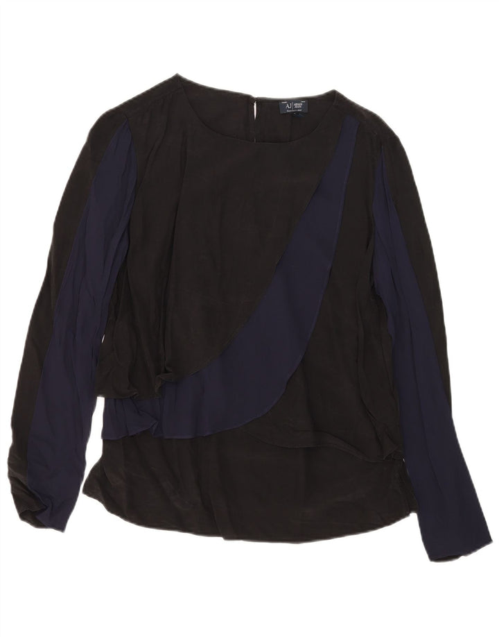 Blusa feminina de manga comprida Armani Jeans Top EU 42 grande bloco colorido preto