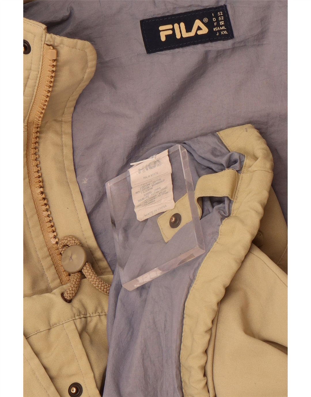 Jaqueta corta-vento masculina Fila com capuz IT 52 XL poliéster bege