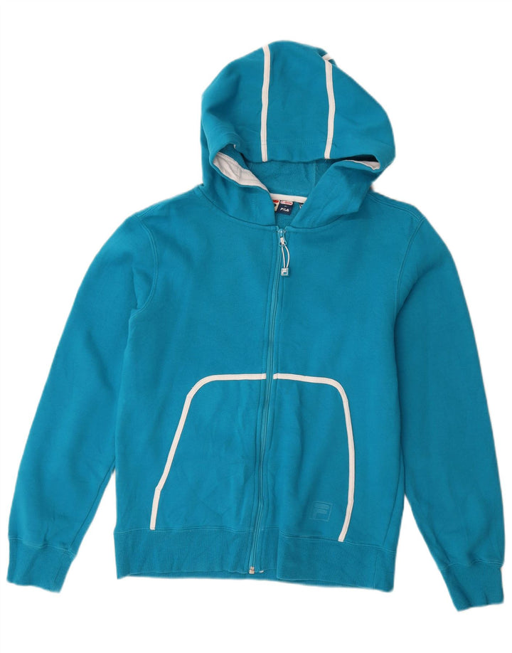 Suéter feminino Fila com capuz e zíper UK 14 azul médio