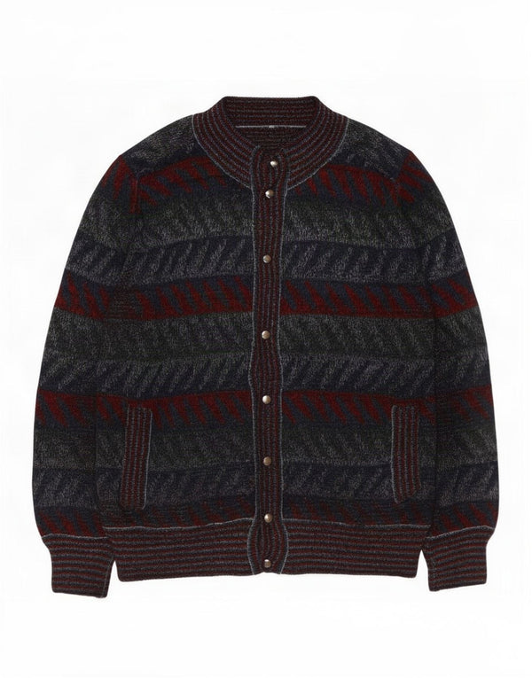 Suéter cardigã masculino vintage grande geométrico multicolorido