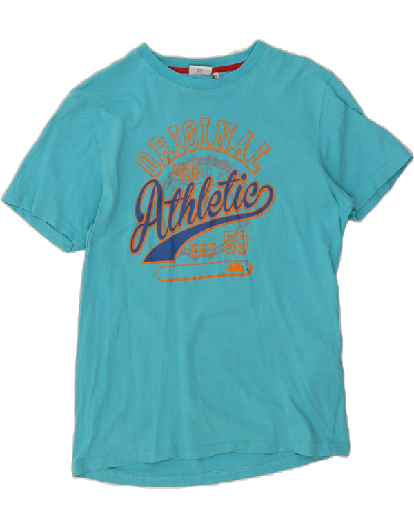 Camiseta masculina ELLESSE com estampa gráfica grande de algodão azul