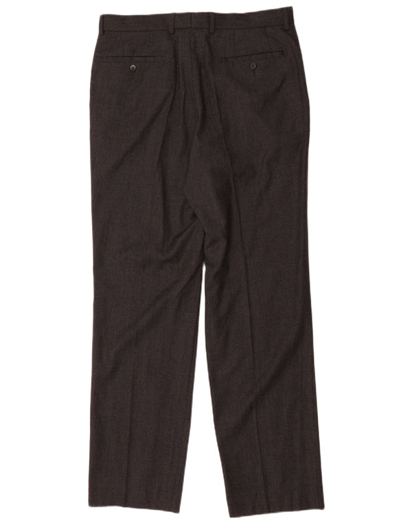 Calça masculina de terno reto Marks & Spencer W34 L32 lã cinza