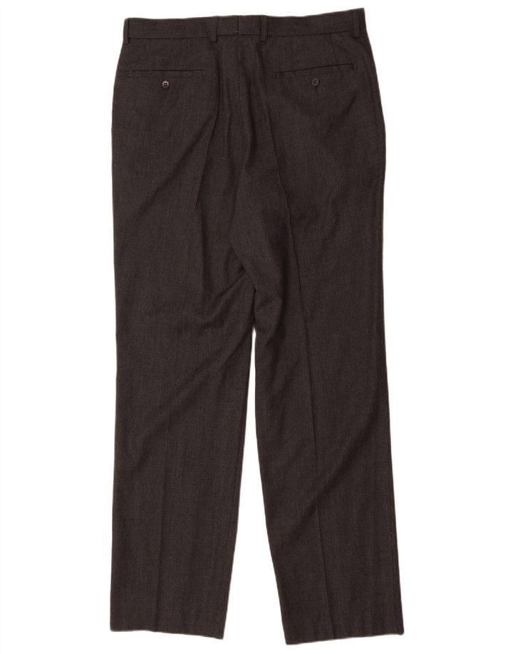 Calça masculina de terno reto Marks & Spencer W34 L32 lã cinza