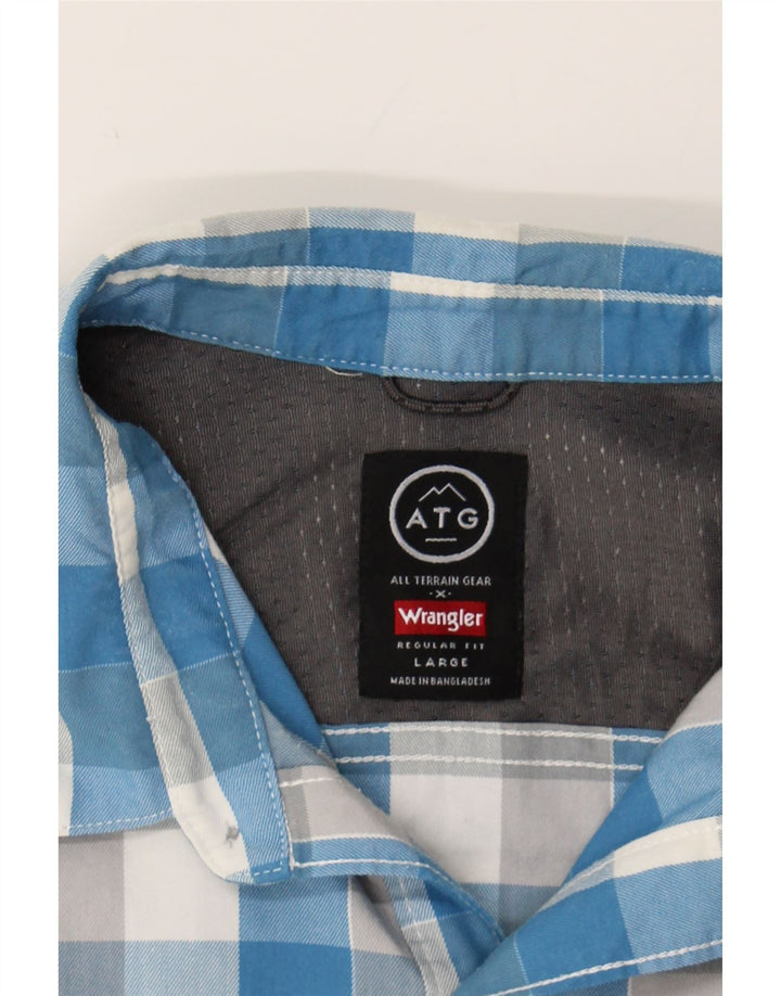 WRANGLER Mens Regular Fit Short Sleeve Shirt Large Blue Check Cotton Vintage Wrangler and Second-Hand Wrangler from Messina Hembry 