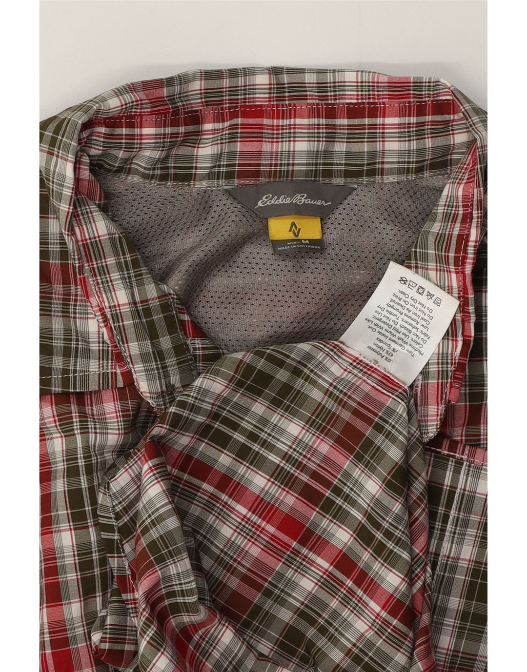 EDDIE BAUER Camisa masculina de manga curta, poliéster xadrez médio cáqui