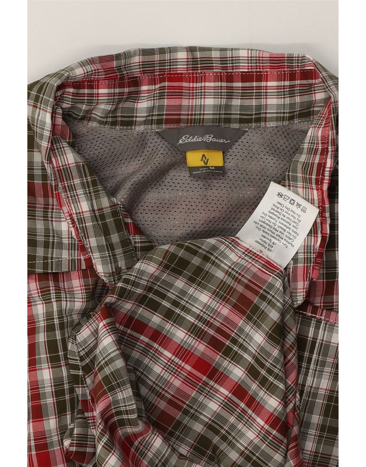 EDDIE BAUER Camisa masculina de manga curta, poliéster xadrez médio cáqui