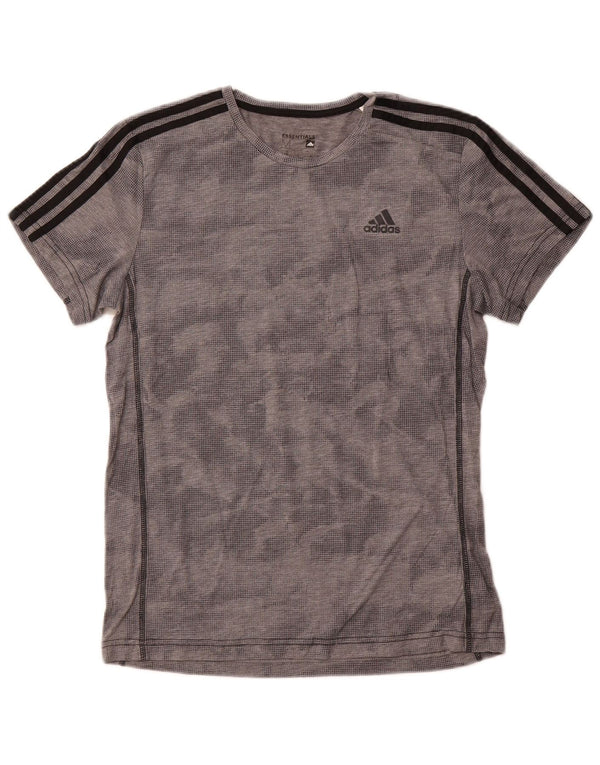 ADIDAS Mens Climalite Camiseta Top Cinza Médio Poliéster Manchado