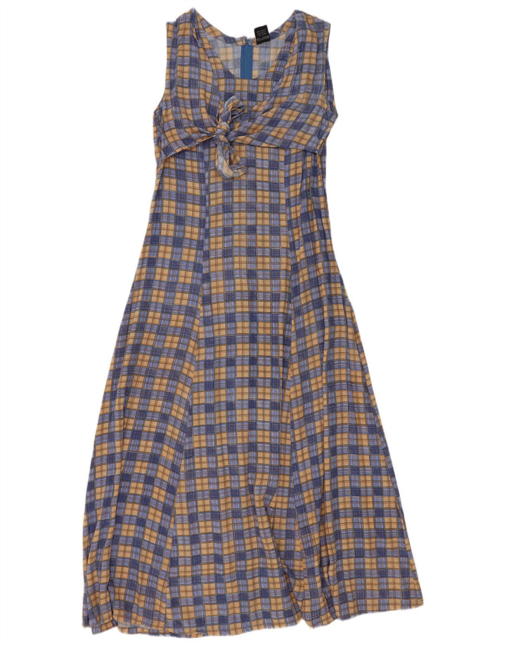 Vestido maxi feminino sem mangas We Be Bop Reino Unido 12 rayon xadrez azul médio
