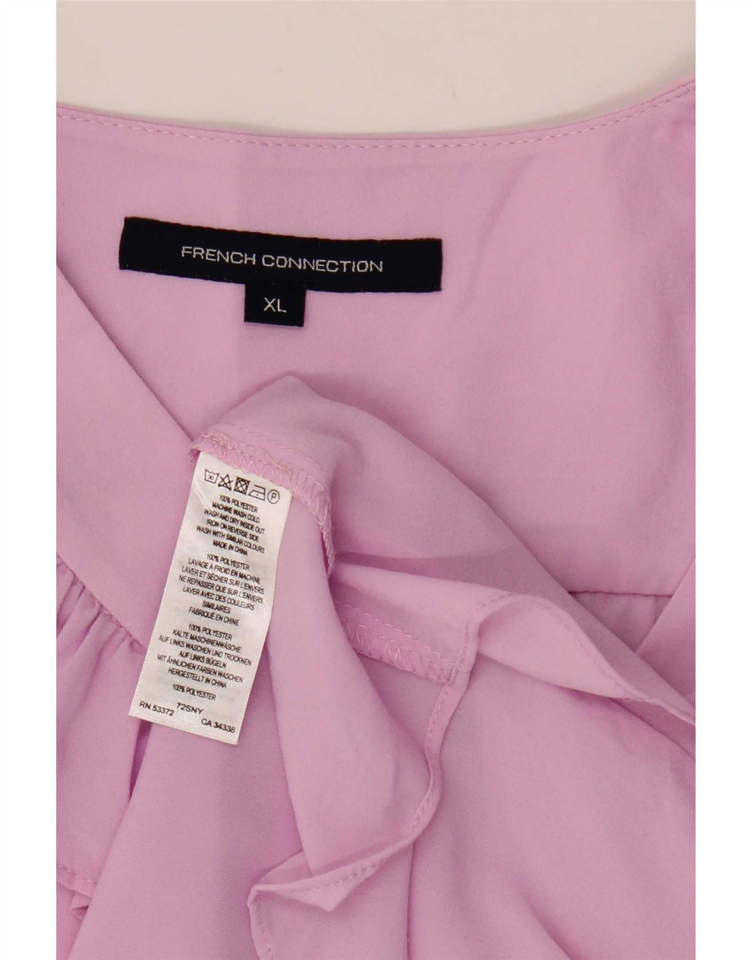 Blusa feminina sem mangas com babados na frente da French Connection UK 18 XL rosa