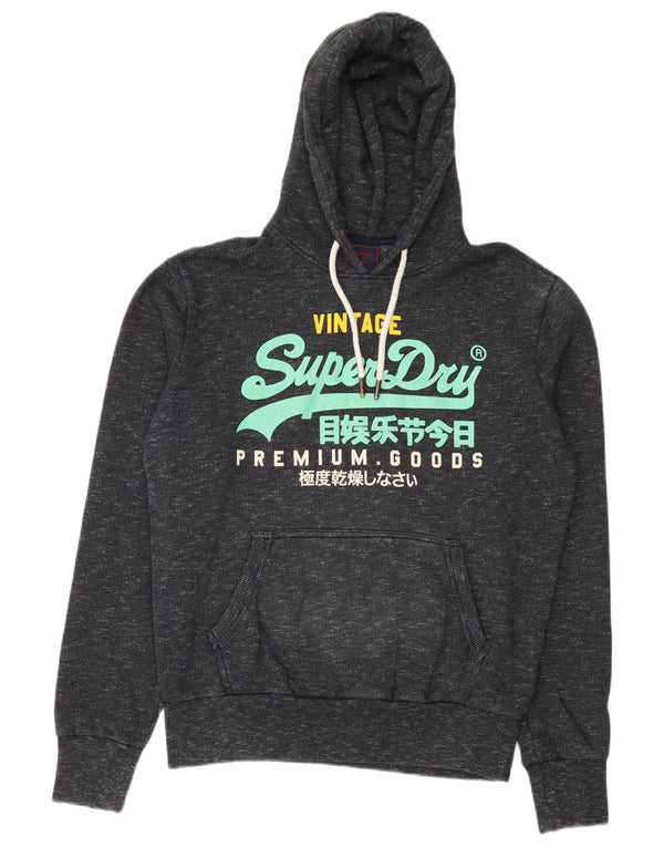 Suéter com capuz gráfico masculino Superdry médio algodão manchado azul marinho
