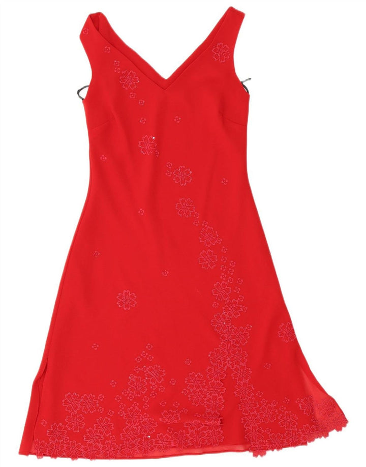 Vestido feminino GINO CERRUTI sem mangas evasê UK 12 médio vermelho floral