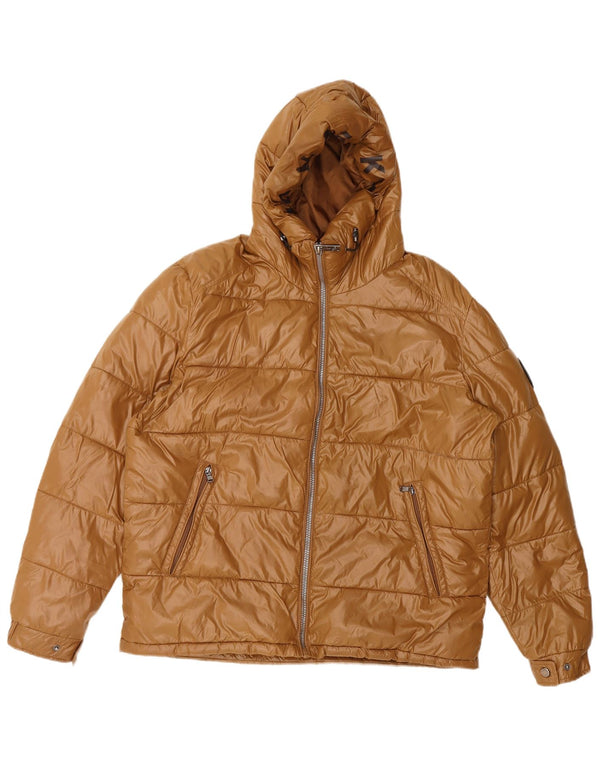Jaqueta masculina acolchoada com capuz Michael Kors Reino Unido 40 grande poliéster marrom