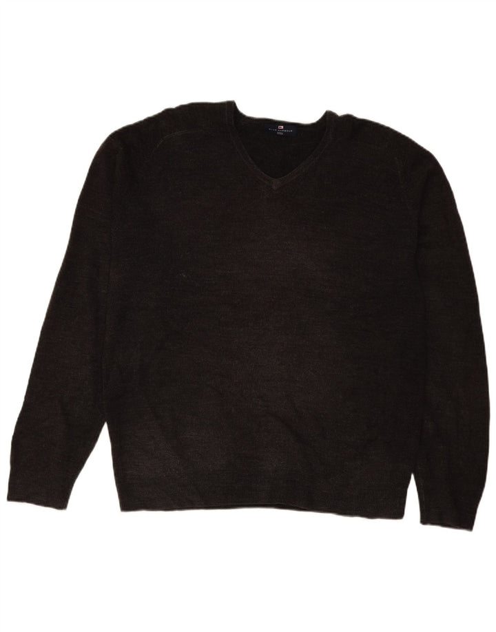 Suéter masculino Marks & Spencer com decote em V grande acrílico cinza