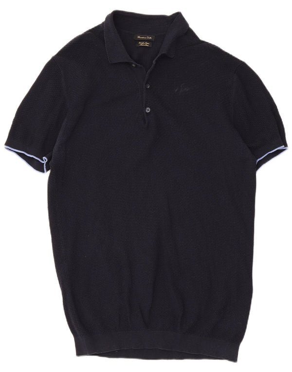 Camisa polo masculina Massimo Dutti grande algodão azul marinho