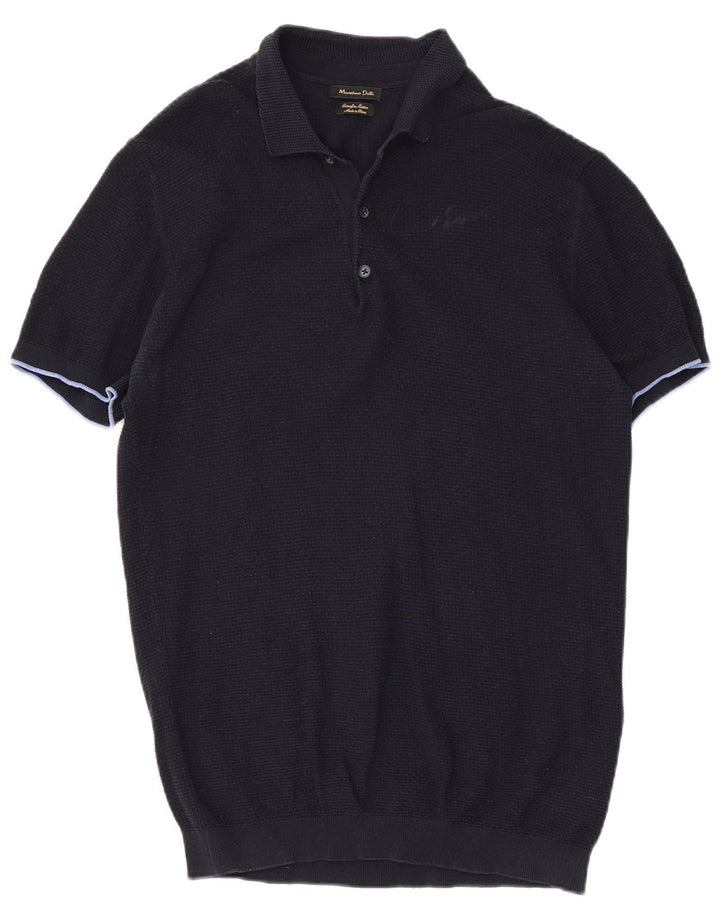 Camisa polo masculina Massimo Dutti grande algodão azul marinho