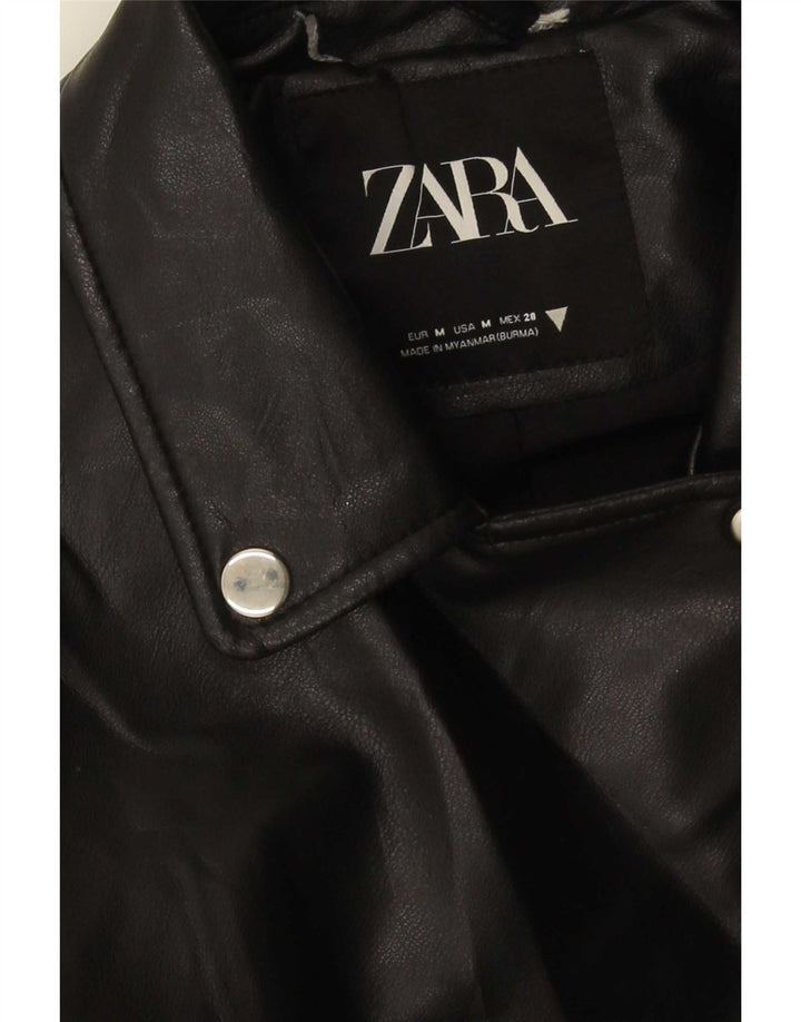 Zara Womens Biker Jacket UK 12 Médio Preto