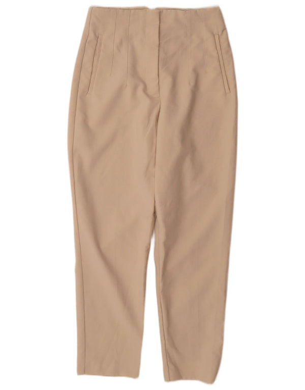 Zara Calça feminina casual de cintura alta cônica média W28 L27 bege