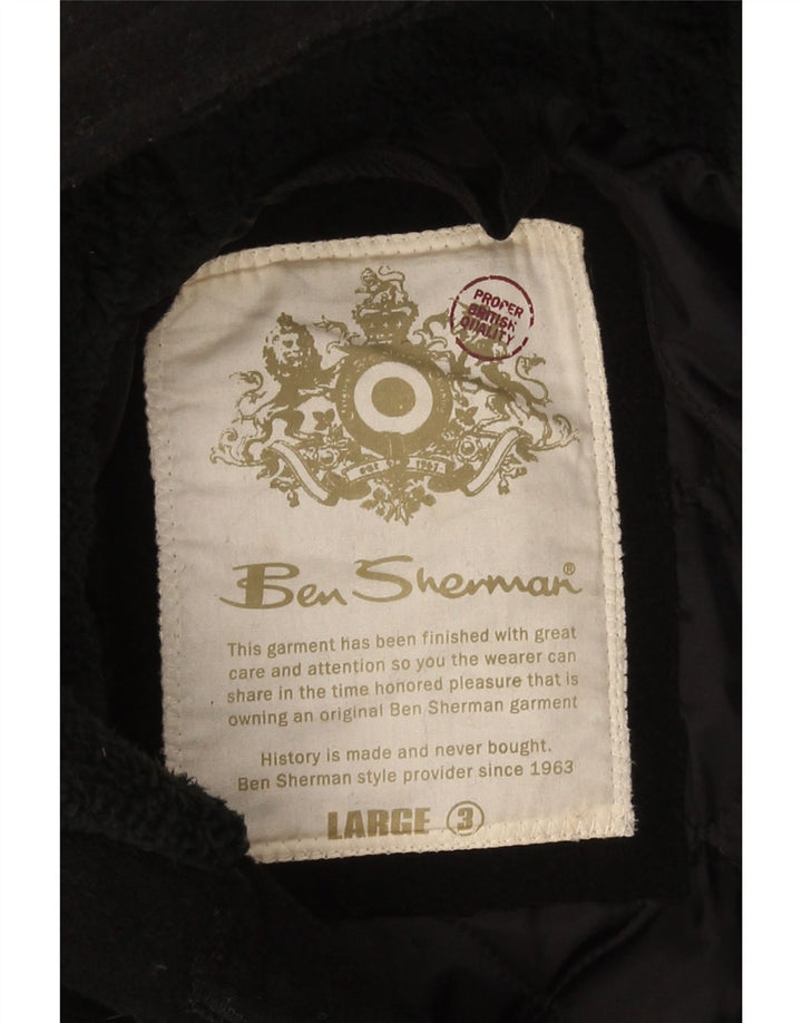 Jaqueta Parka masculina com capuz Ben Sherman Reino Unido 40 grande lã preta