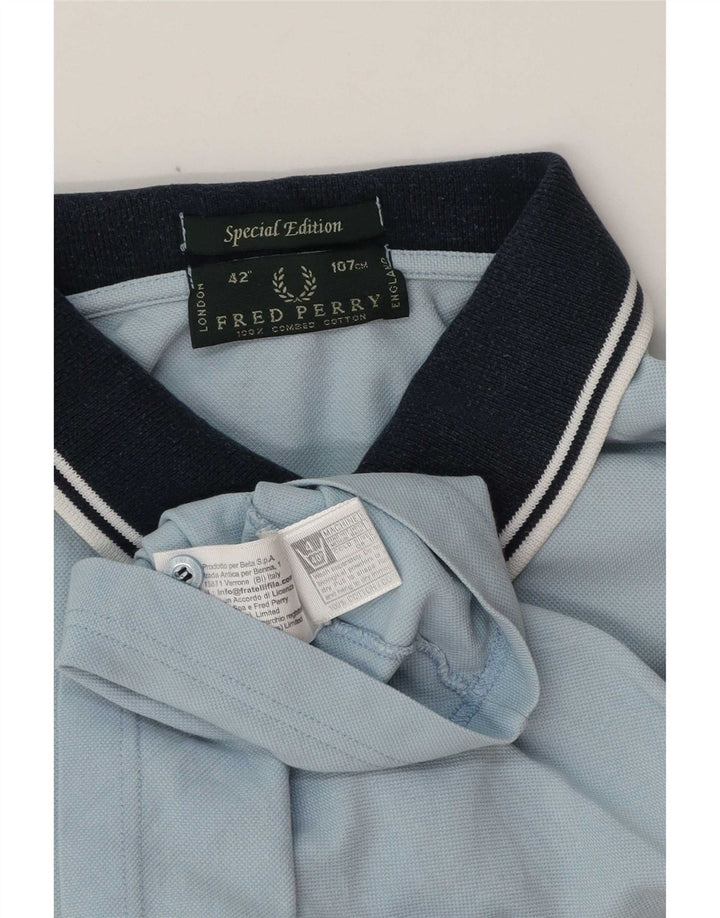 Camisa polo masculina de rugby Fred Perry algodão listrado azul médio