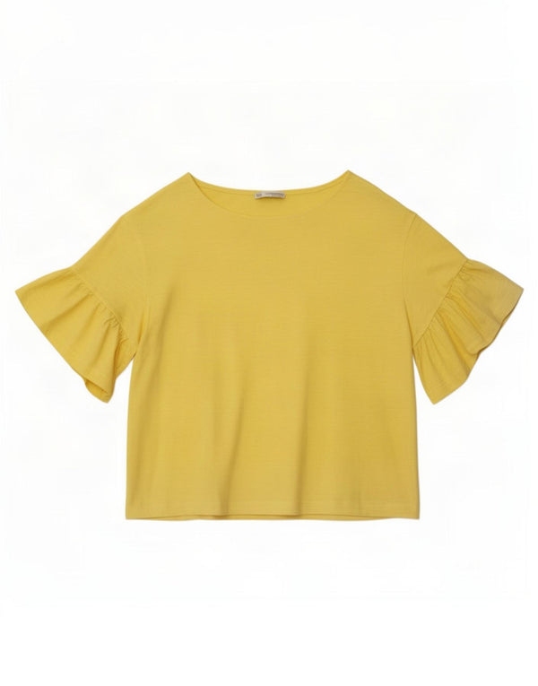 Zara Womens Oversized T-Shirt Top UK 10 Pequeno Algodão Amarelo