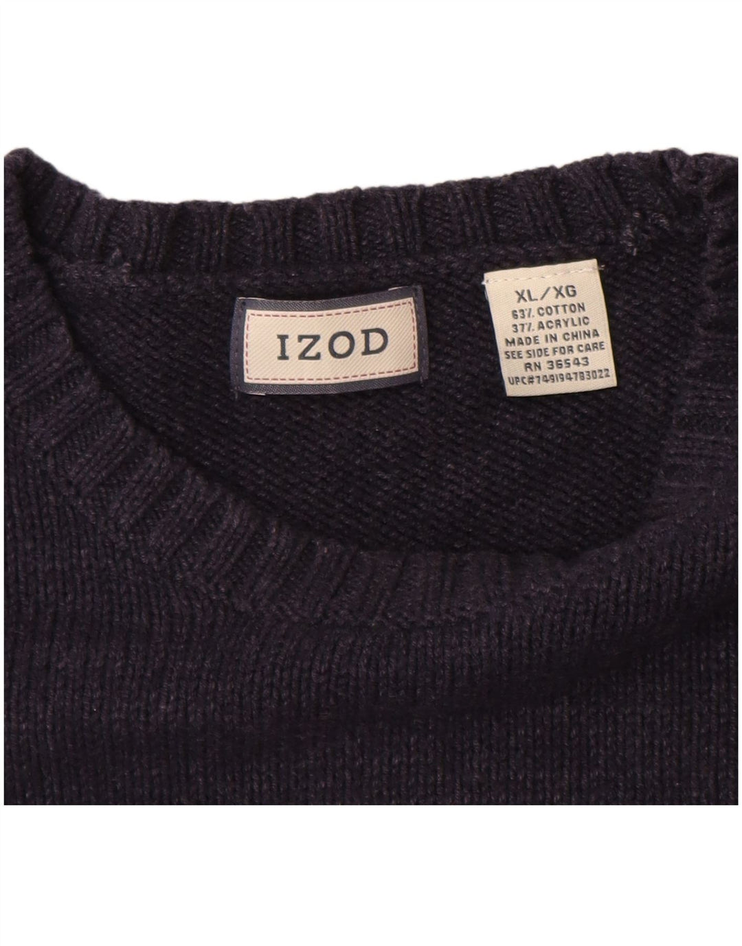 Suéter masculino Izod com gola redonda XL algodão azul marinho