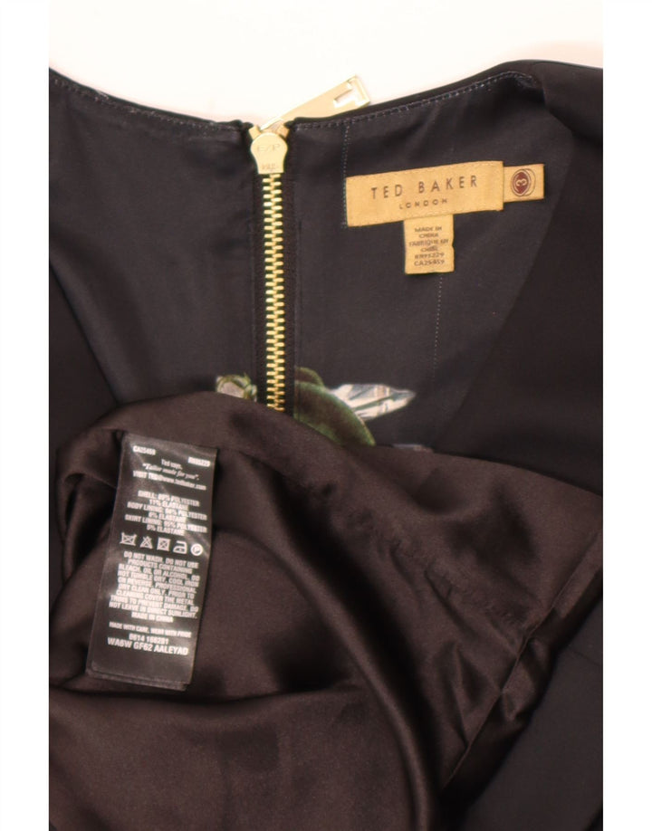Vestido bodycon feminino sem mangas Ted Baker tamanho 3 poliéster preto médio