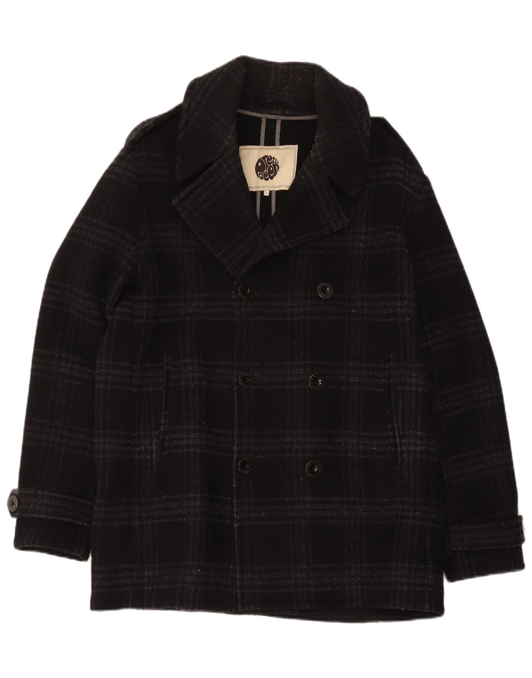 Casaco masculino Pretty Green Pea UK 40 grande lã xadrez preta