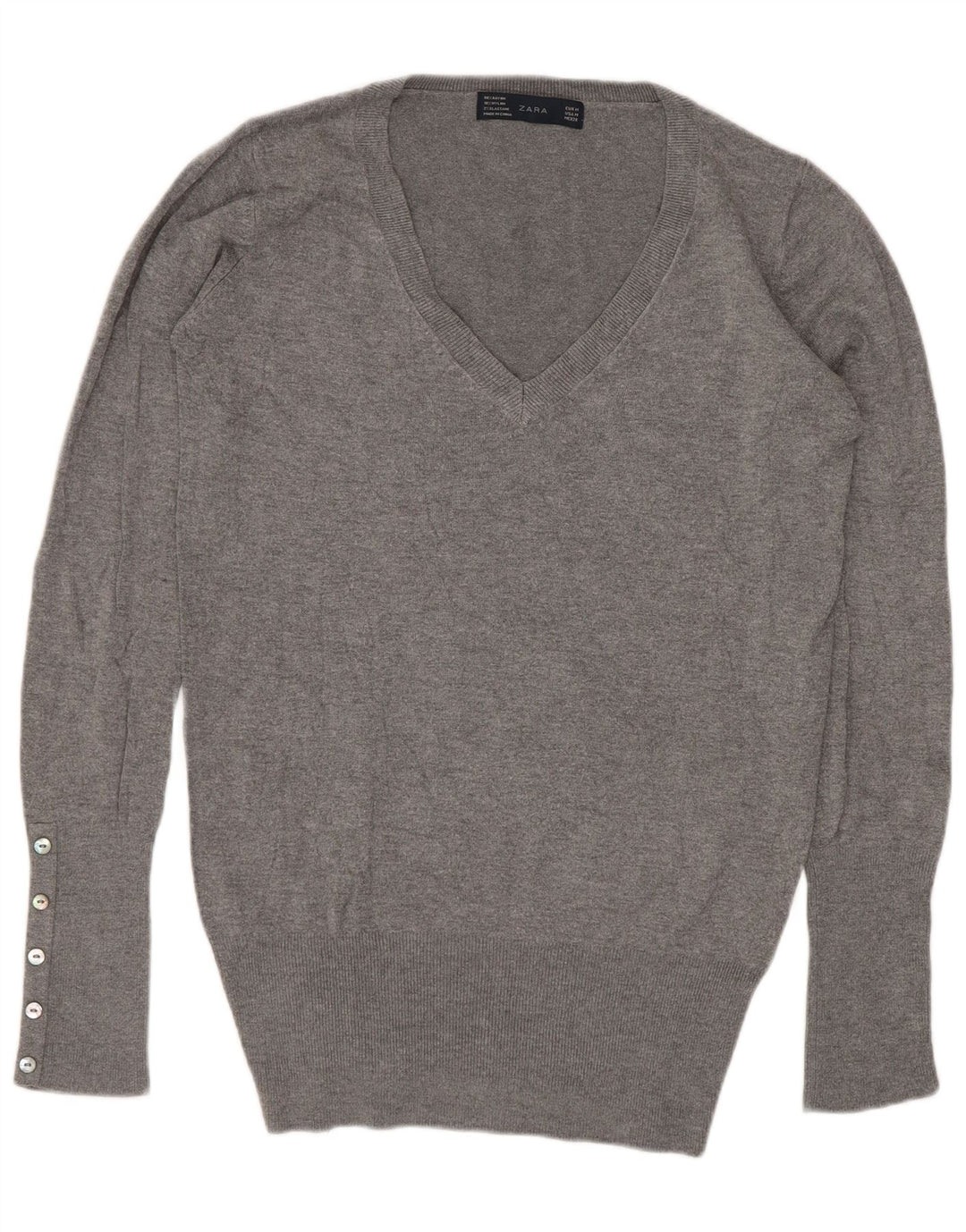 Suéter feminino Zara com decote em V Reino Unido 12 rayon cinza médio