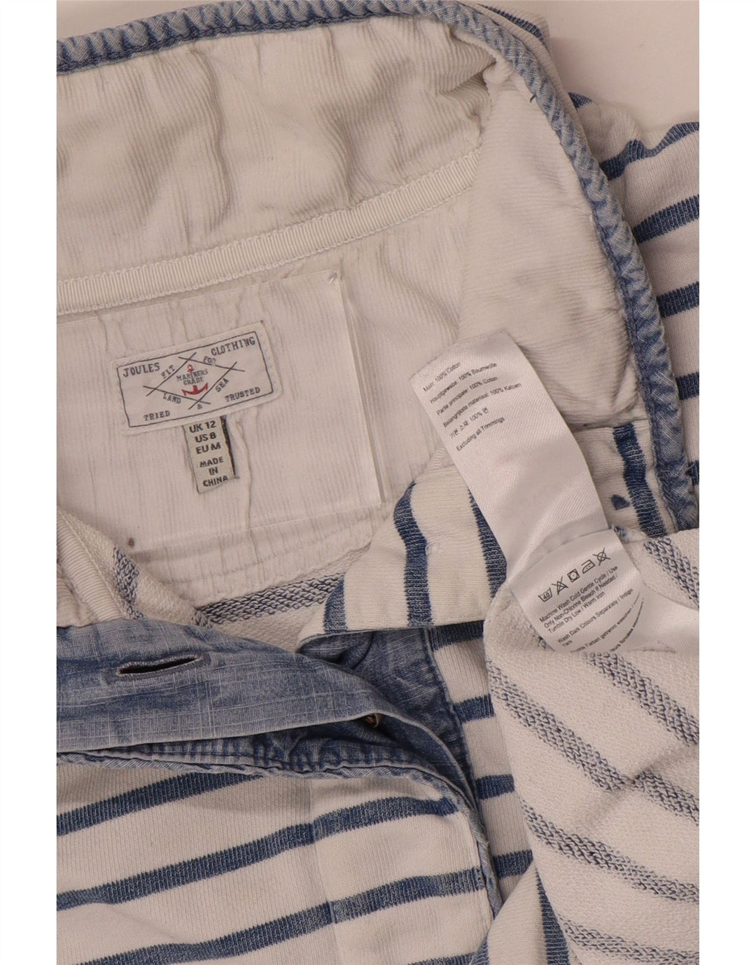 Suéter feminino com gola redonda Joules UK 12 listrado azul médio