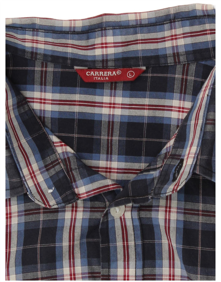 Camisa masculina Carrera grande algodão xadrez azul marinho
