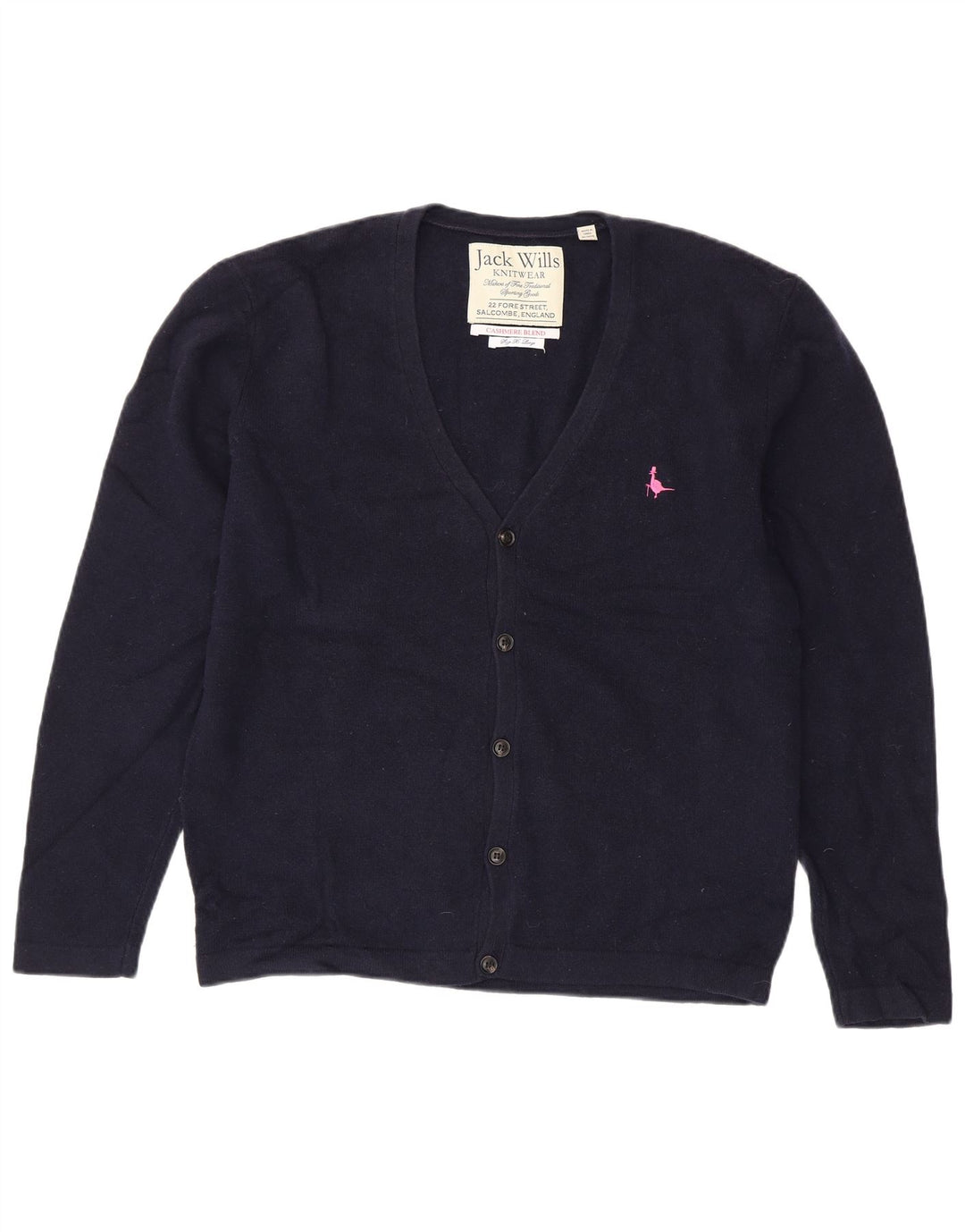 Suéter cardigã feminino JACK WILLS UK 18 XL azul marinho lã de cordeiro