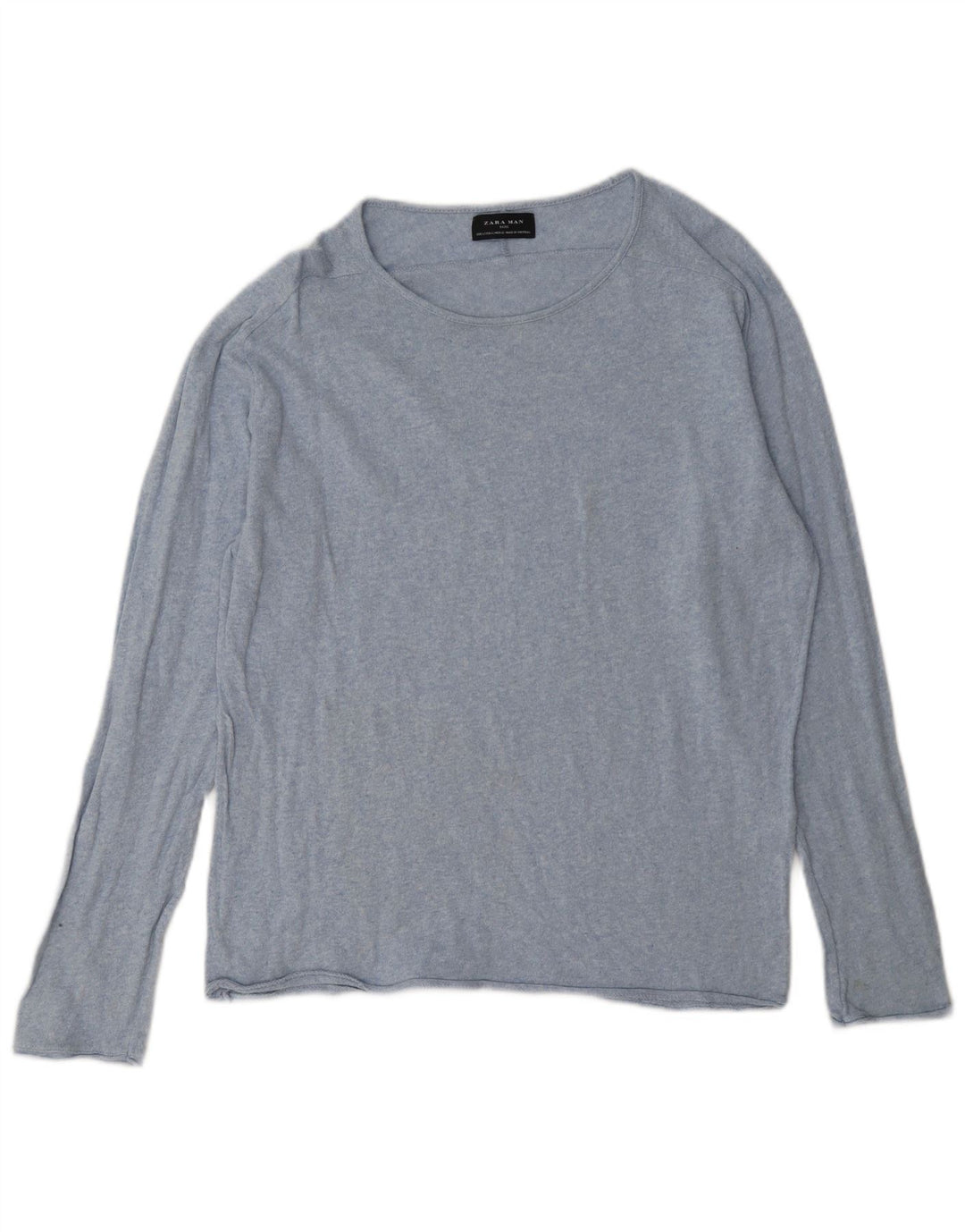 Zara Top masculino manga comprida grande algodão manchado azul