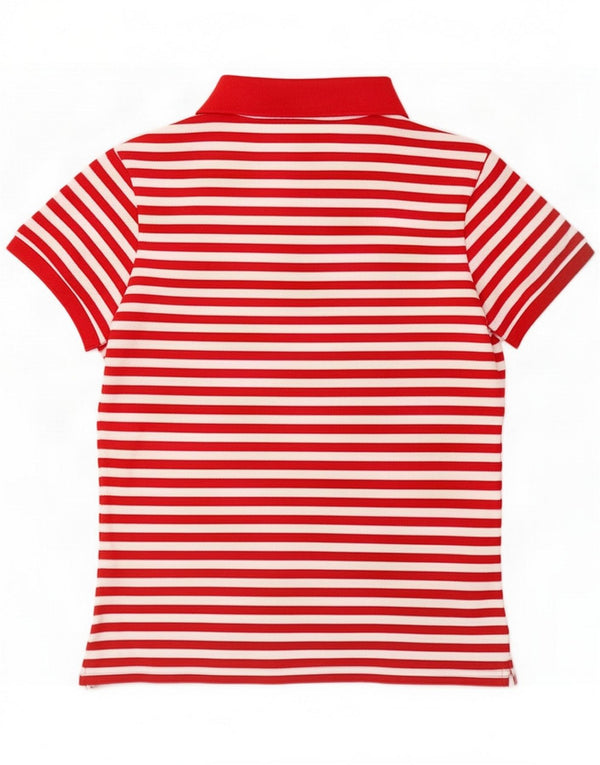 Camisa polo feminina Lacoste tamanho 40 algodão listrado vermelho médio