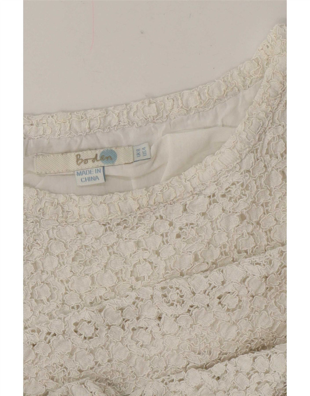 Blusa feminina Boden de renda curta Reino Unido 8 pequena branca