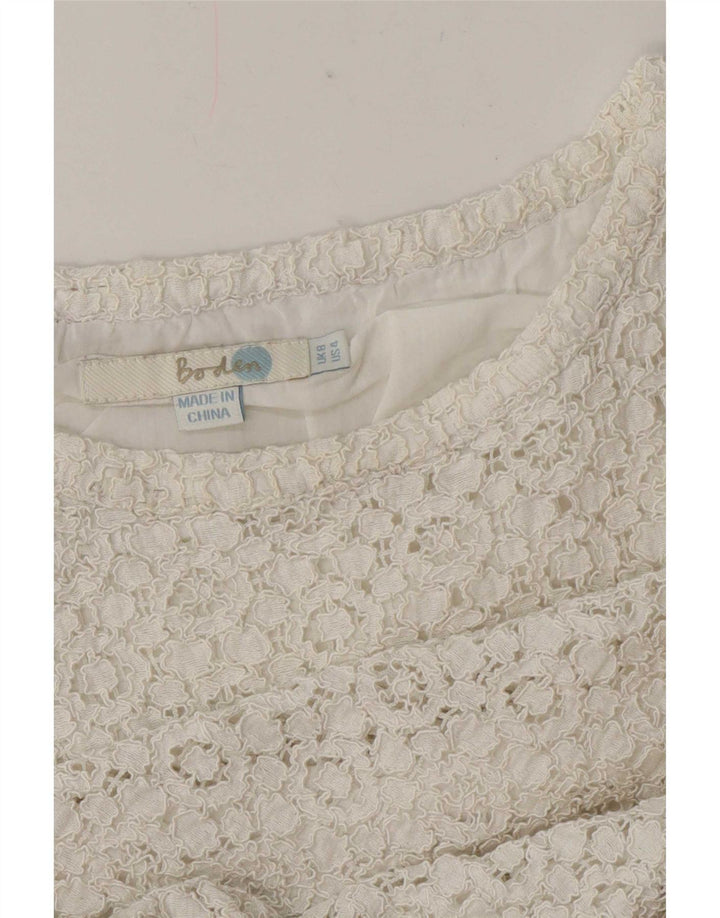Blusa feminina Boden de renda curta Reino Unido 8 pequena branca