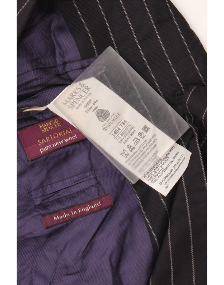 Jaqueta blazer masculina de 3 botões Marks & Spencer Reino Unido 44 2XL risca de giz azul marinho