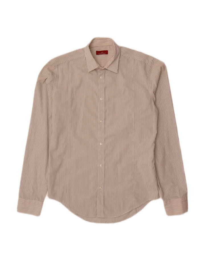 Camisa básica masculina ZARA pequena listrada bege